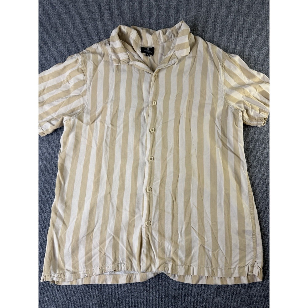 PacSun Tan White Striped Button Up‎ Shirt Men's Medium Short Sleeve Casual